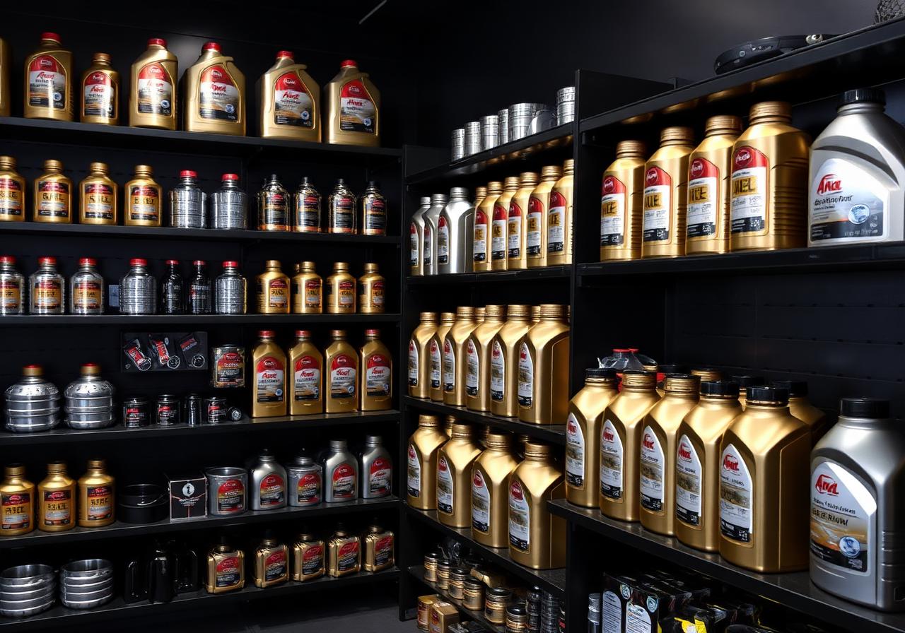 Display of car parts and oils